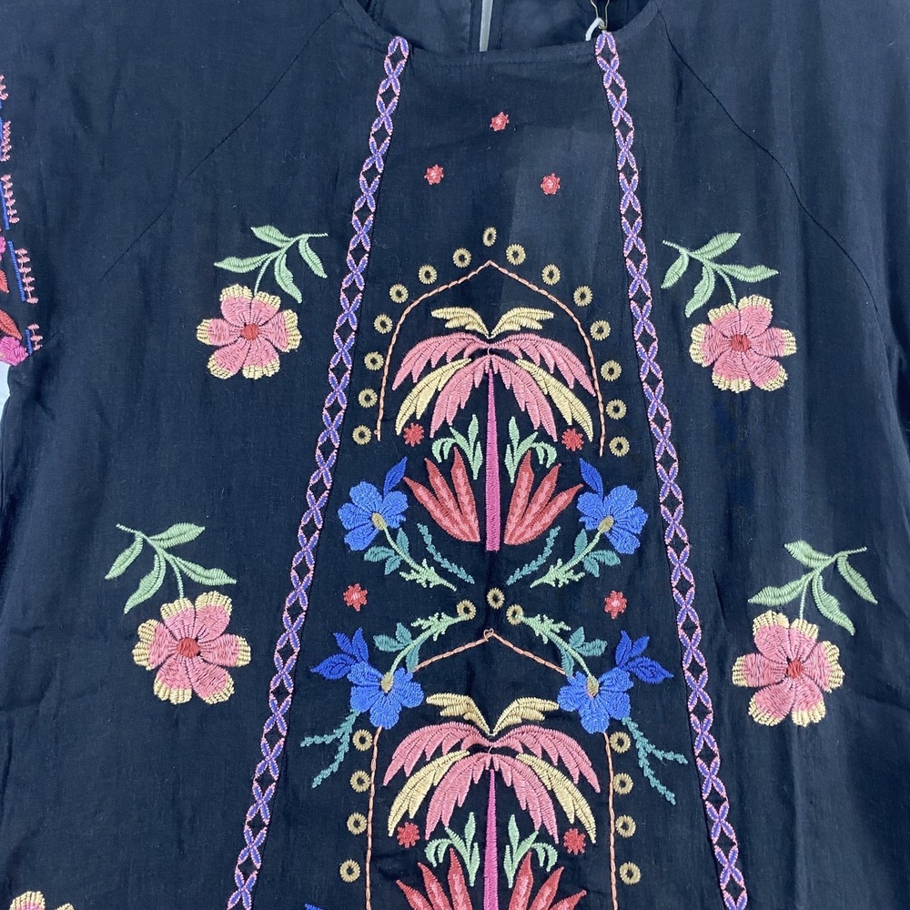 NWT Johnny Was Mini Dress Sz S Black Embroidered Floral Boho Gauzy MSRP $340 - Picture 12 of 16